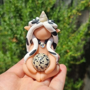Dalmatian Jasper Crystal Polymer Clay Sculpture Perfectly Imperfect Treasure Babe Worry Doll - please read item description