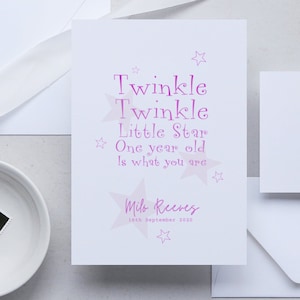 Personalisierte alles Gute zum Geburtstagskarte, Namenskarte, erste Geburtstagskarte, 1., 2., 3., 4., 5., 6. personalisierte Geburtstag, Twinkle Twinkle Star