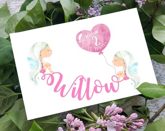 Little Girl's Birthday Card, Personalised Fairy Card, Name Card, Pink Fairies, 1st, 2nd, 3rd, 4th, 5th, 6th, 7th 8th Birthday Card