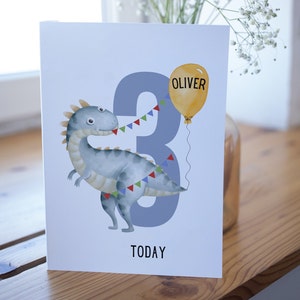 Cartão de aniversário de dinossauro personalizado, qualquer idade, 2º, 3º, 4º, 5º, 6º, 7º, 8º cartão de aniversário, filho, neto, sobrinho, cartão personalizado