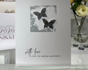 Papillons en bois réel, cinquième carte d’anniversaire de mariage, cinquième anniversaire, anniversaire en bois, carte spéciale d’anniversaire, carte de souvenir, bois