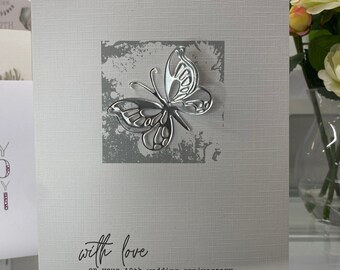 Real Tin Butterfly, Tenth Wedding Anniversary Card, Tenth Anniversary, Tin Anniversary, Special Anniversary Card, Keepsake Card, 10th, 3D