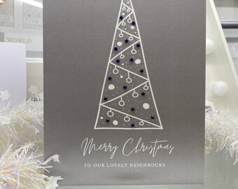 Christmas Card, Christmas Tree, Modern Design, Neighbours Christmas Card With Gems, Christmas Card For Neighbours, Simple Christmas Card