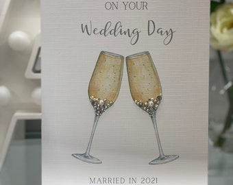 Tarjeta de boda personalizada, Tarjeta personalizada para los novios, Tarjeta de boda personalizada hecha a mano para 2025, Tarjeta de boda brillante con gemas.