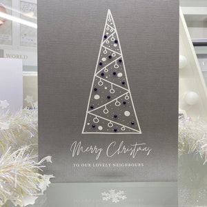 Weihnachtskarte, Weihnachtsbaum, modernes Design, Nachbarn Weihnachtskarte mit Edelsteinen, Weihnachtskarte für Nachbarn, einfache Weihnachtskarte