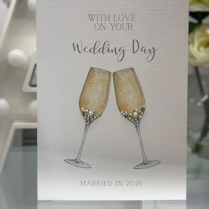 2025 Wedding Card, Champagne Flutes Filled With Gems, Special Keepsake Card, 3d Wedding Card, 2024 Wedding Card, Bride & Groom Card To Frame