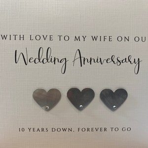 Cuori di latta veri, biglietto per il decimo anniversario di matrimonio della moglie, decimo anniversario, anniversario di latta, biglietto per l'anniversario di latta, biglietto per il decimo anniversario della moglie