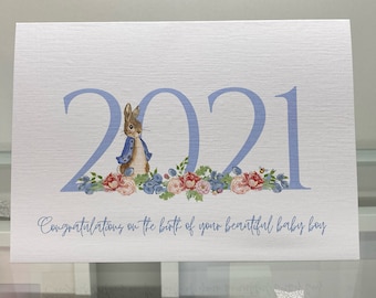 2024 New Baby Boy Card, New Parents Card, New Baby Card, Card To Frame, Born In 2022 Card, Peter Rabbit, Keepsake Card, Beatrix Potter Card