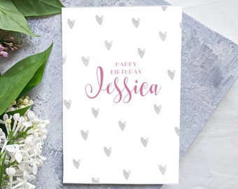 Personalised Happy Birthday Card, Personalised Card, Personalised Daughter, Friend, Niece, Sister Card, Personalised Card For her, Hearts