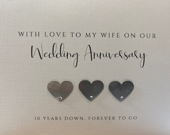 Real Tin Hearts, Wife Tenth Wedding Anniversary Card, Tenth Anniversary, Tin Anniversary, Tin Anniversary Card, Wife 10th Anniversary Card