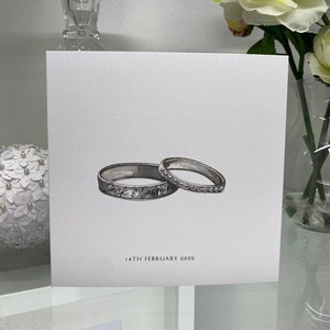 Personalised Wedding Card, Wedding Rings, Simple Wedding Card, With Silver Gems, Keepsake Card, Special Wedding Card, Marriage