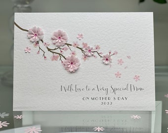 2024 Mother’s Day Pink Cherry Blossom Card, Handmade Mother's Day Card, 3D Mother's Day Card, Floral Mother's Day