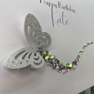 Carte de joyeux anniversaire personnalisée, carte de visite, carte d'anniversaire pour elle, carte d'anniversaire personnalisée, maman, amie, petite amie, papillon et pierres précieuses