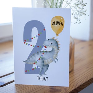 Cartão de aniversário de dinossauro personalizado, qualquer idade, 2º, 3º, 4º, 5º, 6º, 7º, 8º cartão de aniversário, filho, neto, sobrinho, cartão personalizado