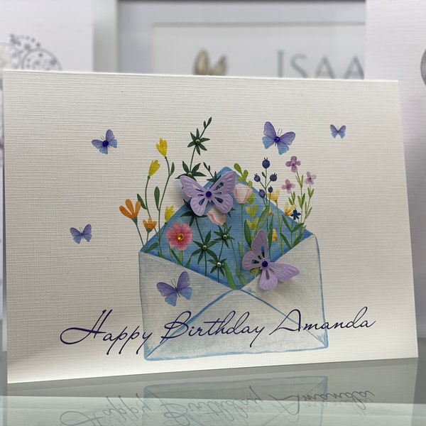 Personalised Birthday Card, Granddaughter Birthday Card, Wife Birthday Card, Friend Birthday Card, Happy Birthday Card, Paper Butterflies