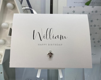 Personalised Card, Script Font, Birthday Card For Him, Personalised Card, Dad, Friend, Boyfriend, Football Shirt Charm, Rugby Shirt Charm,