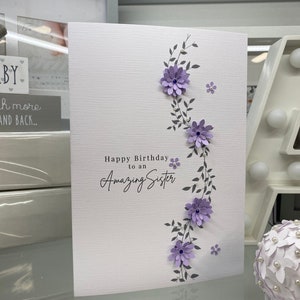 Tarjeta de feliz cumpleaños de hermana, tarjeta de cumpleaños de hermana increíble, tarjeta de hermana, tarjeta de recuerdo tarjeta grande, tarjeta de cumpleaños de hermana de lujo, gemas y arco