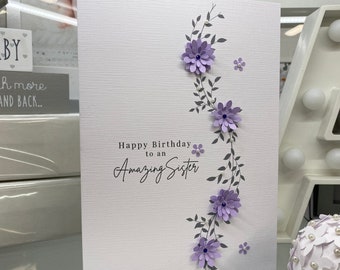 Sister Happy Birthday Card, Amazing Sister Birthday Card, Sister Card, Keepsake Card Large Card, Luxury Sister Birthday Card, Gems and Bow