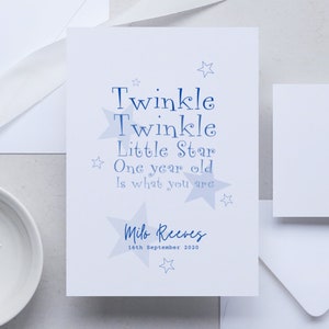 Gepersonaliseerde Happy Birthday Card, Naamkaart, Eerste Verjaardagskaart, 1e, 2e, 3e, 4e, 5e, 6e Gepersonaliseerde Verjaardag, Twinkle Twinkle Star
