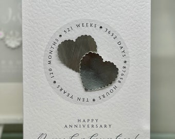 Corazón de estaño real, décima tarjeta de aniversario de boda, décimo aniversario, aniversario de estaño, tarjeta de aniversario de estaño, esposa marido décimo aniversario, 10
