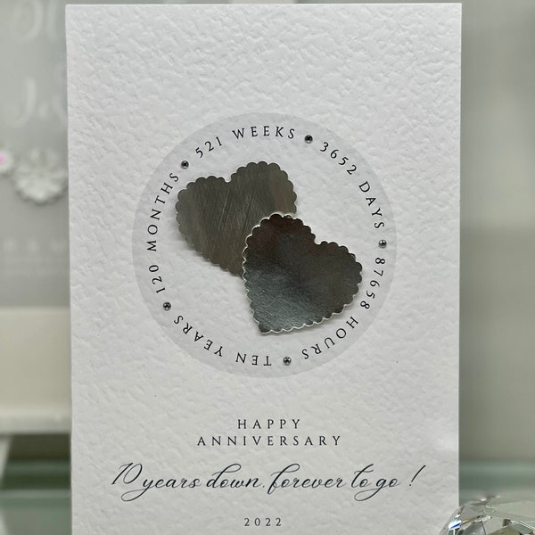 Corazón de hojalata real, tarjeta del décimo aniversario de bodas, décimo aniversario, aniversario de hojalata, tarjeta de aniversario de hojalata, décimo aniversario de esposa y esposo, 10