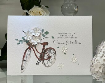 Gepersonaliseerde trouwkaart, eenvoudige trouwkaart, gepersonaliseerde trouwkaart, papieren bloemen, bloementrouwkaart, aandenkenkaart, 3D-kaart,