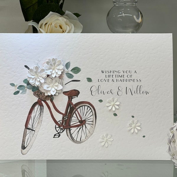 Carte de mariage personnalisée, carte de mariage simple, carte de mariage personnalisée, fleurs en papier, carte de mariage florale, carte souvenir, carte 3D,