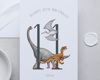 Carte dinosaure 11e anniversaire, 9e, 10e, carte d’anniversaire, carte d’anniversaire pour garçons plus âgés, fils, petit-fils, neveu, carte de fils, personnalisée avec 2022