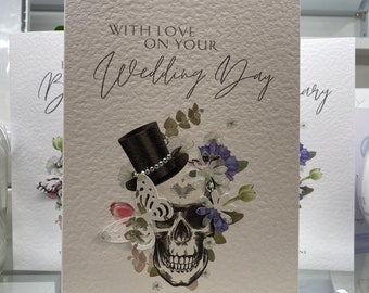 Wedding Card, Wedding Skull Card, Skull Wedding Card, Personalised With 2022, Gothic Wedding Card, Keepsake Card, Skull with Flowers