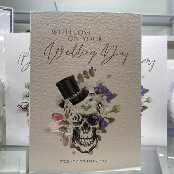Wedding Card, Wedding Skull Card, Skull Wedding Card, Personalised With 2022, Gothic Wedding Card, Keepsake Card, Skull with Flowers