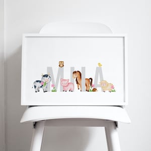 Farm Animals Personalised Print, New Baby Gift, Name Print, New Parents Gift, Nursery Wall, Child&#39;s Name Print, Name Print, Baby Animals