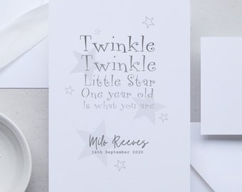 Personalised Happy Birthday Card, Name Card, First Birthday Card, 1st, 2nd, 3rd, 4th, 5th, 6th Personalised Birthday, Twinkle Twinkle Star