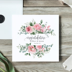 Cartão de casamento personalizado, cartão de casamento de eucalipto, cartão de casamento, cartão de casamento nomeado, cartão de noiva e noivo, casamento de amigos, flores rosa