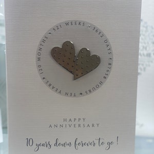 2024Real Tin Hearts, Tenth Wedding Anniversary Card, Tenth Anniversary, Tin Anniversary, Tin Anniversary Card, Wife Husband 10th Anniversary image 3