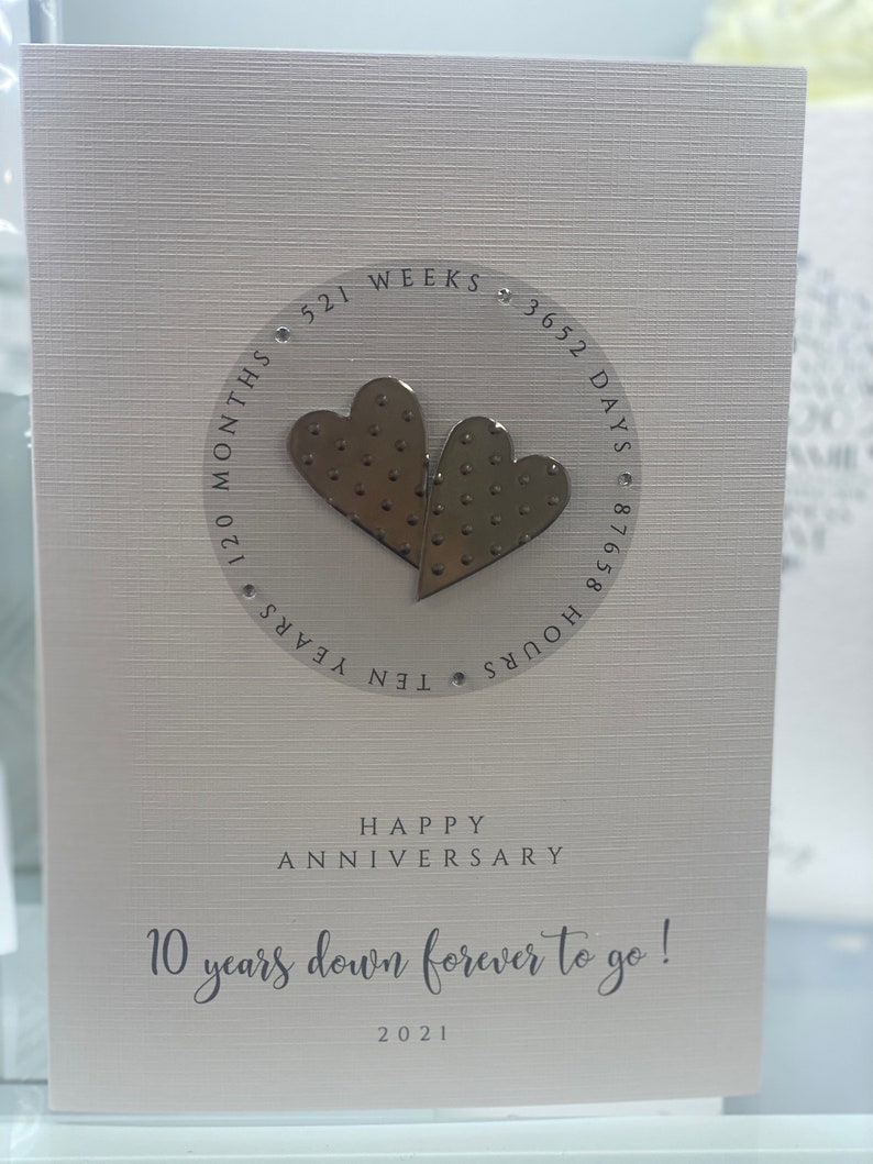 2024Real Tin Hearts, Tenth Wedding Anniversary Card, Tenth Anniversary, Tin Anniversary, Tin Anniversary Card, Wife Husband 10th Anniversary image 3