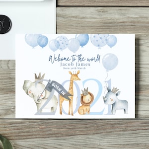 Tarjeta personalizada para nuevo bebé 2025, tarjeta para nuevos padres, tarjeta para nuevo bebé, detalles de nacimiento, decorada con gemas, safari, elefante, león, jirafa,