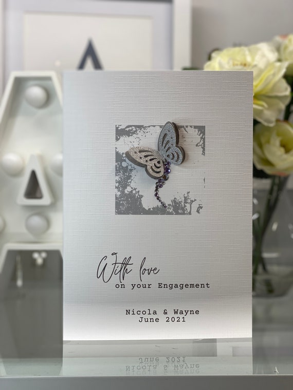 A Personalised Handmade Engagement Card, a beautiful Keepsake Card, printed on 300gsm linen card