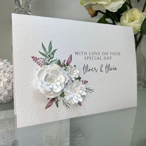 Personalised Wedding Card, Simple Wedding Card, Personalised Wedding Card, Paper Flowers, Floral Wedding Card, Keepsake Card, 3d Card,