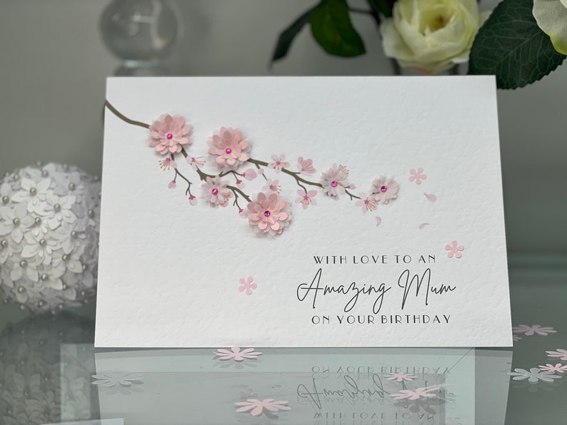 Mum Happy Birthday Card, Amazing Mum Birthday Card, Mum Card, Keepsake Card, Large Card, Luxury Mum Birthday Card, 3d Card, Cherry Blossom image 4