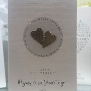2025 Corazones de hojalata reales, Tarjeta del décimo aniversario de bodas, Décimo aniversario, Aniversario de hojalata, Tarjeta de aniversario de hojalata, Esposa y esposo, décimo aniversario