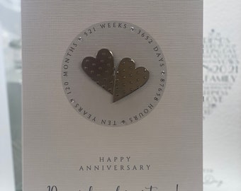 2024Real Tin Hearts, Tenth Wedding Anniversary Card, Tenth Anniversary, Tin Anniversary, Tin Anniversary Card, Wife Husband 10th Anniversary