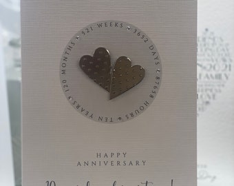 2024Corazones de estaño reales, tarjeta del décimo aniversario de boda, décimo aniversario, aniversario de estaño, tarjeta de aniversario de estaño, esposa marido 10º aniversario