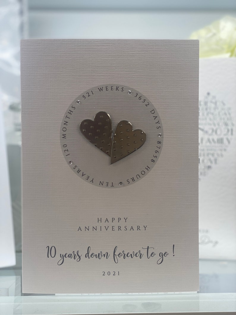 2024Real Tin Hearts, Tenth Wedding Anniversary Card, Tenth Anniversary, Tin Anniversary, Tin Anniversary Card, Wife Husband 10th Anniversary image 1