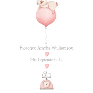 New Baby Girl Gift, New Baby Print, Birth Details Print, New baby Present, Keepsake Gift, Christening Gift, Birth Gift, New Parents Gift, A4