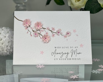 Mum Happy Birthday Card, Amazing Mum Birthday Card, Mum Card, Keepsake Card, Large Card, Luxury Mum Birthday Card, 3d Card, Cherry Blossom