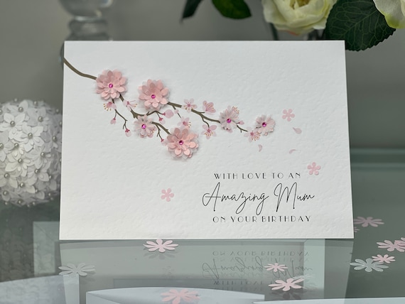 Mum Happy Birthday Card, Amazing Mum Birthday Card, Mum Card, Keepsake Card, Large Card, Luxury Mum Birthday Card, 3d Card, Cherry Blossom