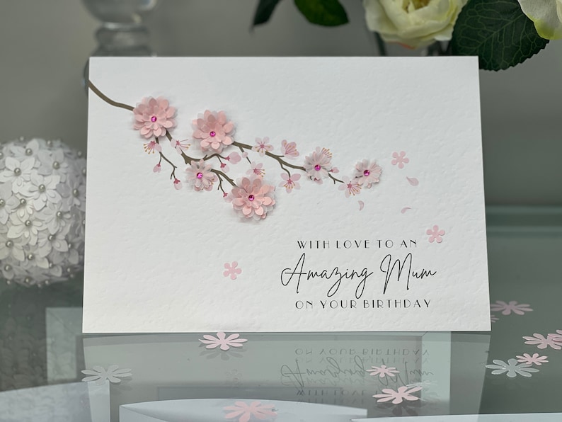 Mum Happy Birthday Card, Amazing Mum Birthday Card, Mum Card, Keepsake Card, Large Card, Luxury Mum Birthday Card, 3d Card, Cherry Blossom image 1