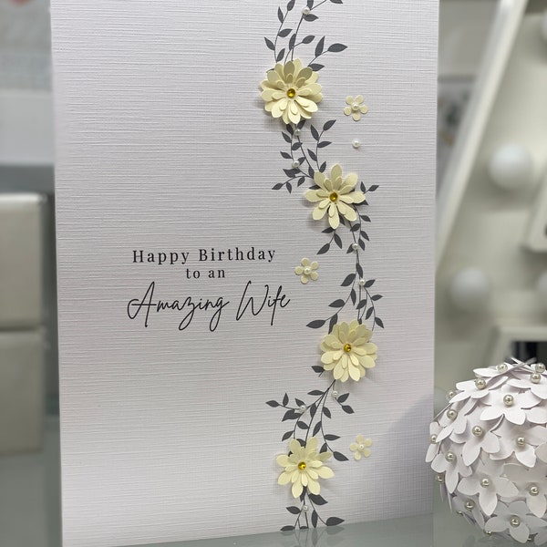 Wife Happy Birthday Card, Amazing Wife Birthday Card, Wife Card, Wife Card Large Card, Luxury Wife Birthday Card, With Gems