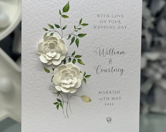 Personalisierte Hochzeitskarte, handgemachte Karte, einfache Hochzeitskarte, cremefarbene Rosen, Andenkenkarte, 3d Hochzeitskarte, besondere Hochzeitskarte, zum Rahmen