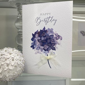 Carte de luxe, carte d'anniversaire aquarelle hortensia, carte de joyeux anniversaire, carte floral rose, carte souvenir, carte femme, décorée à la main,